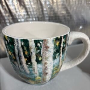 Pier 1 Ironstone Birch Trees Mug Pre-Owned Watercolor Abstract Birch Tree Design